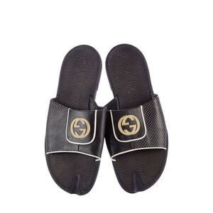 Gucci Black leather Interlocking G Logo Slides size 9